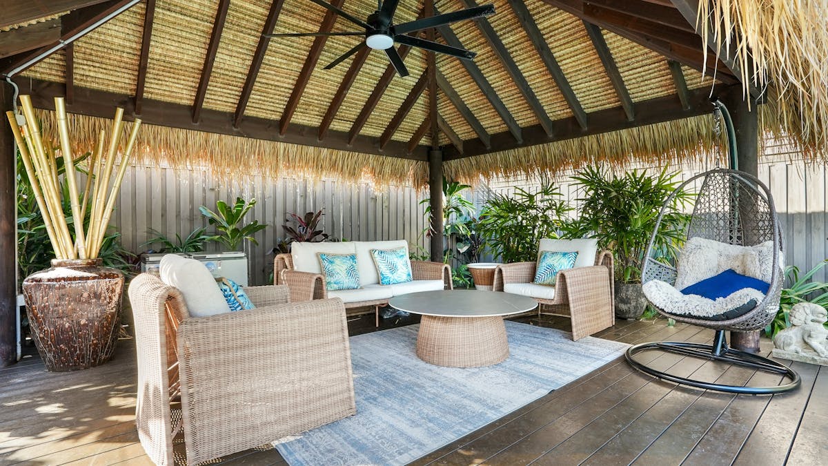 Cabana area overlooking pool