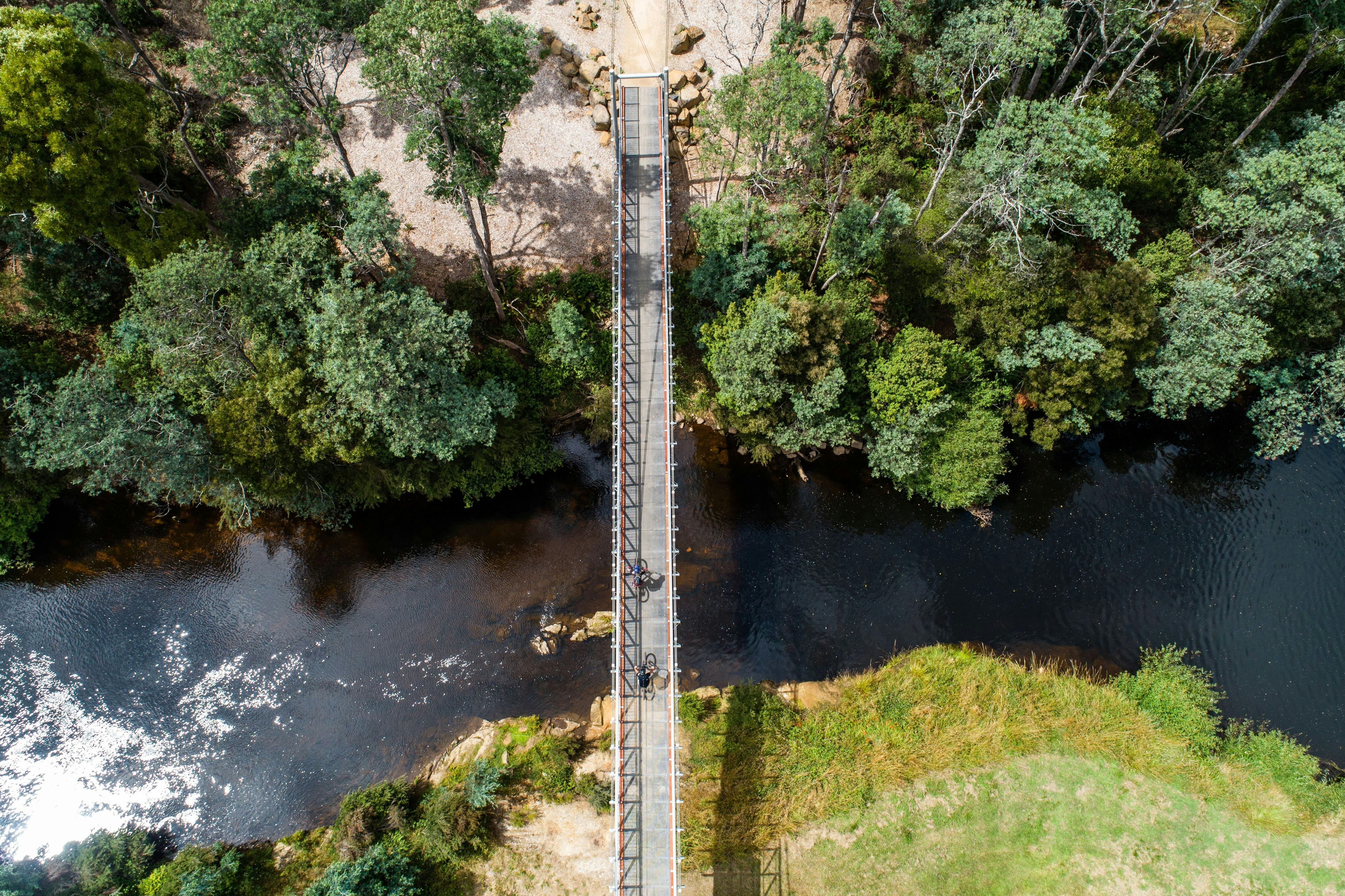 Aerial of bridge across a river