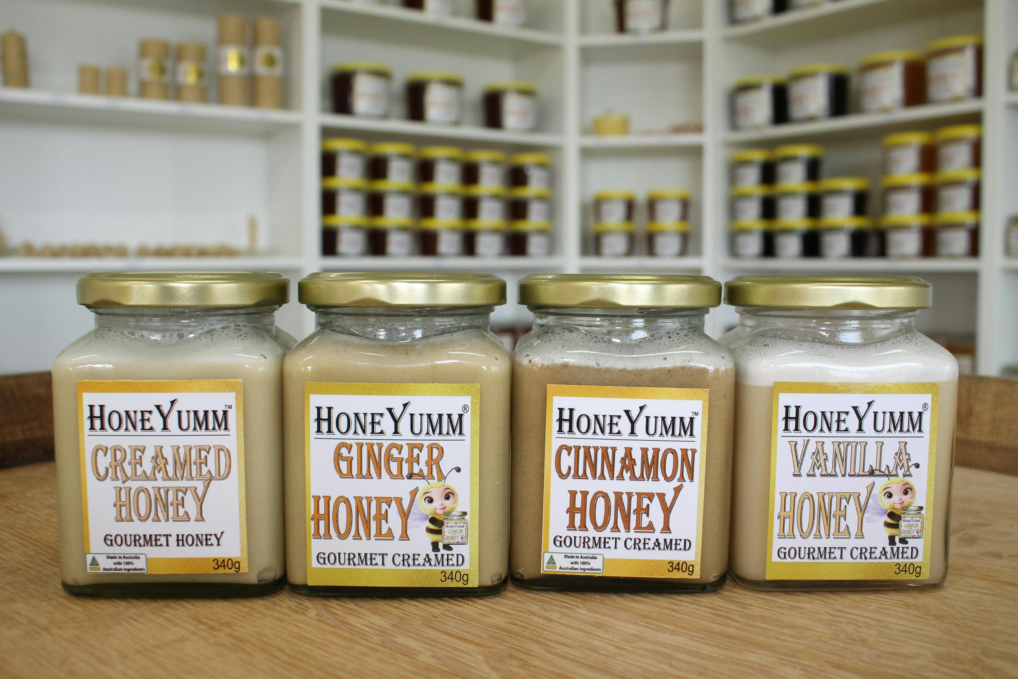 Jars of Natural creamed honey varieties