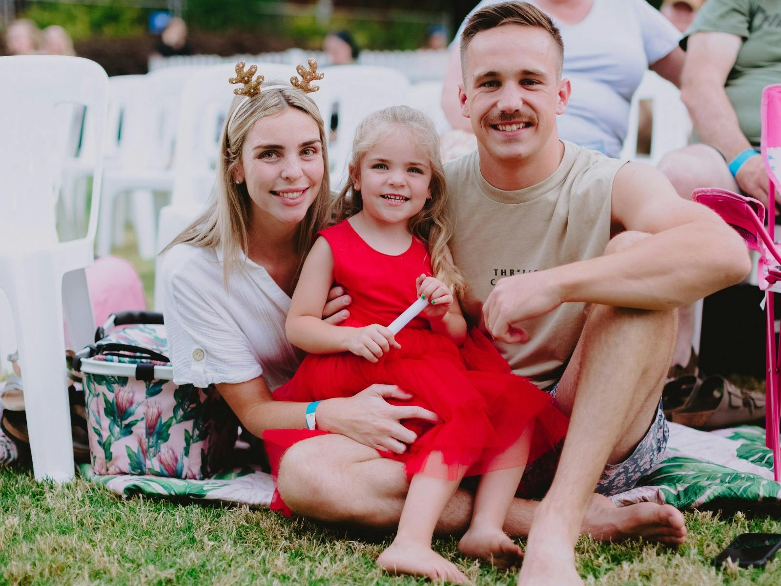 Family of three depicted.