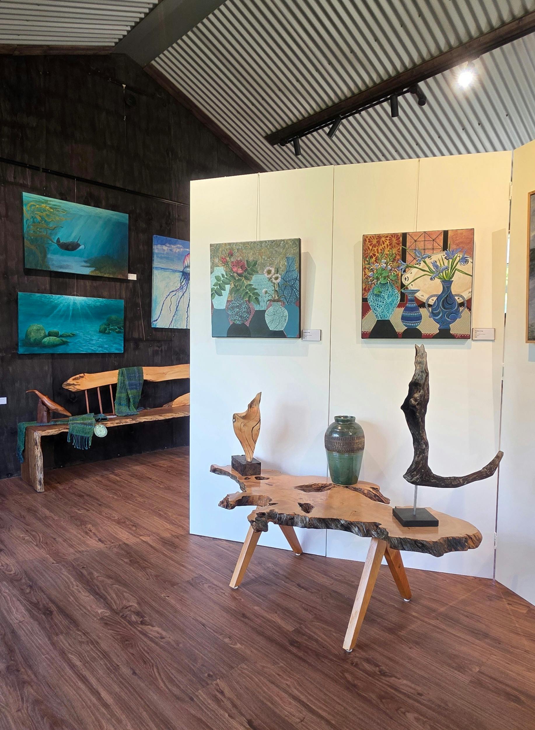 landscape paintings, still life paintings, wooden sculpture