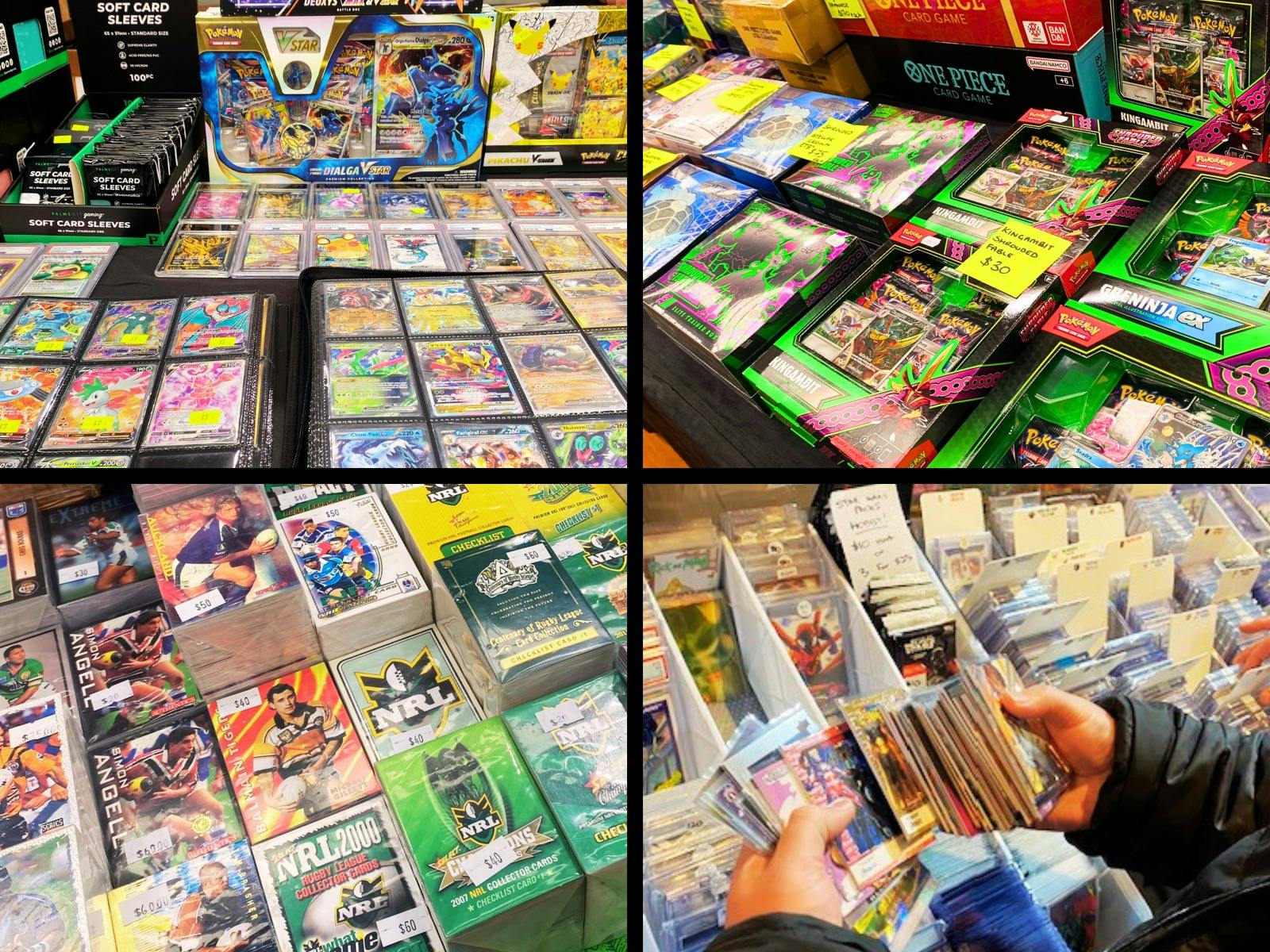 Person viewing non-sports cards at event and other trading cards on display