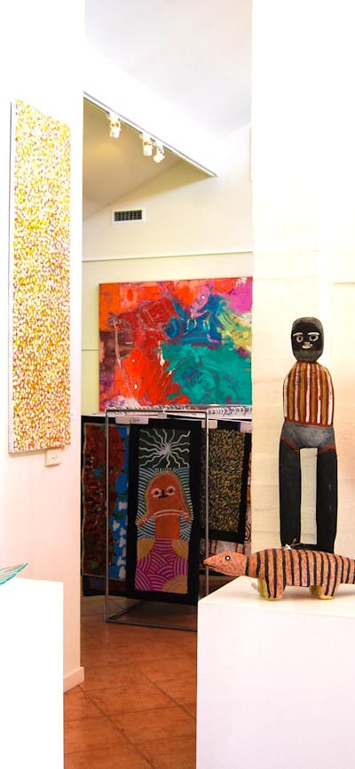 Quality Aboriginal art paintings and carved artefacts.