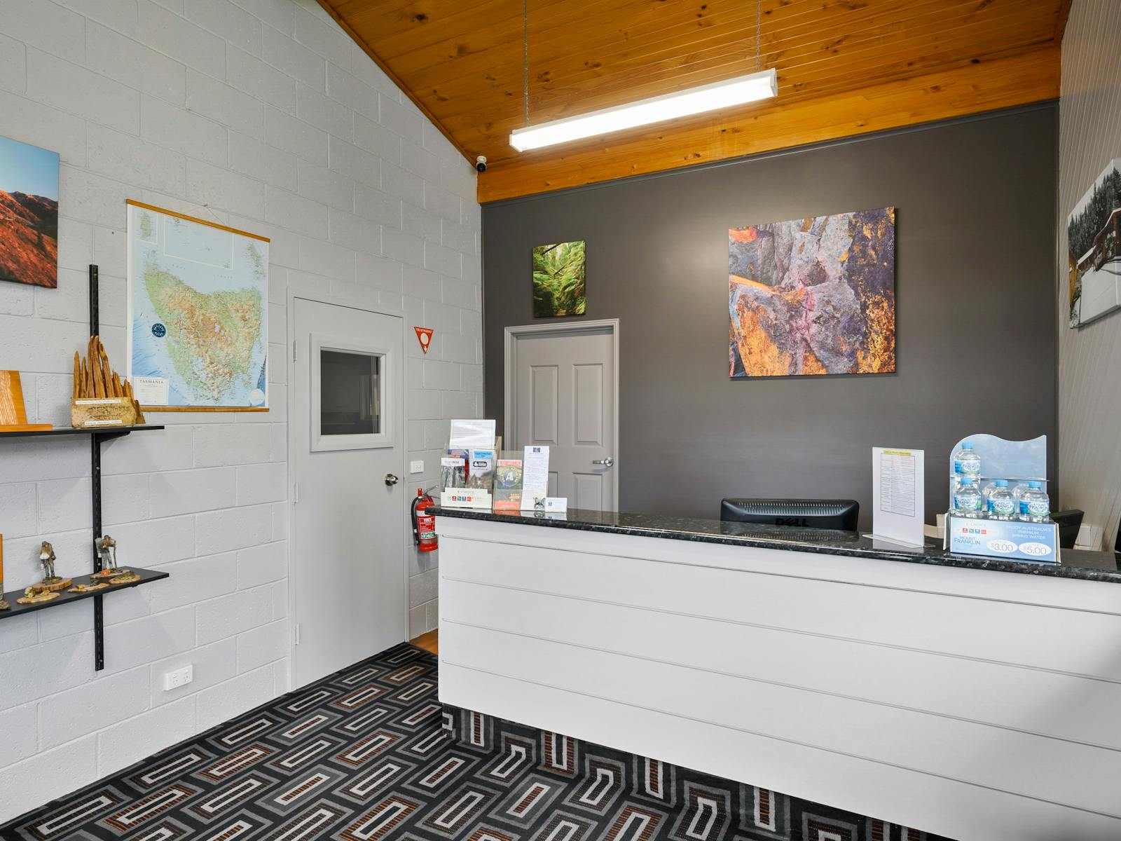 Motel Reception is located at motel entry with easy access, tastefully decorated with local artwork