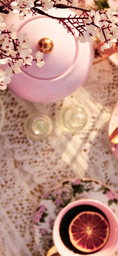 View from above of teapots and cocktails