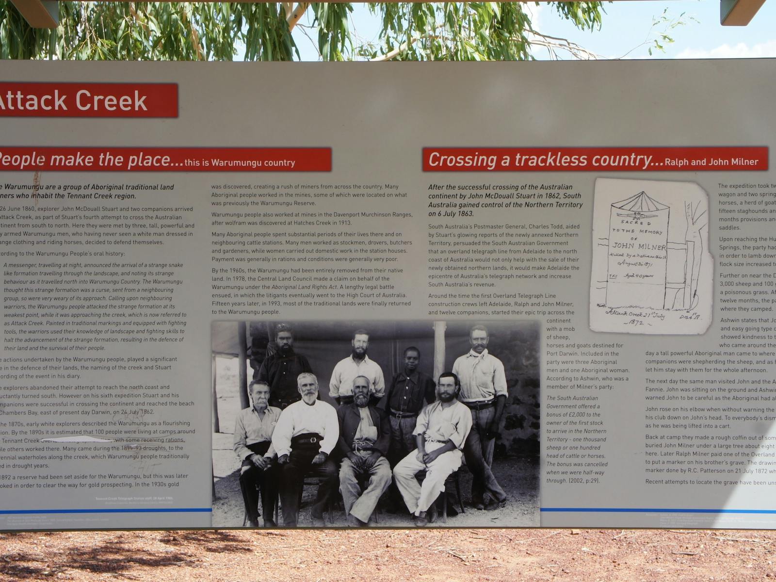 Detail of high quality interpretive signage at Attack Creek Memorial.
