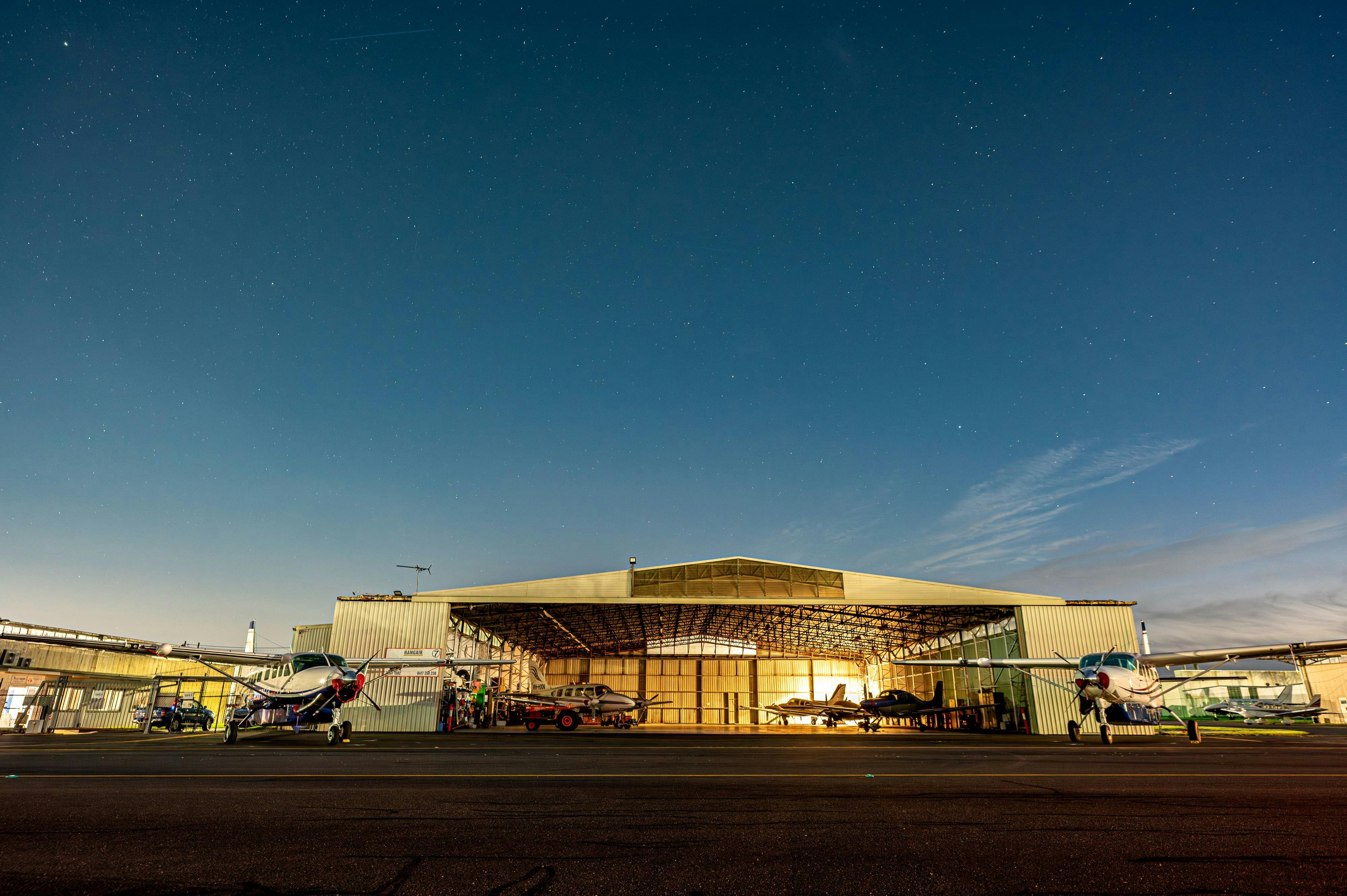 Hangar at night
