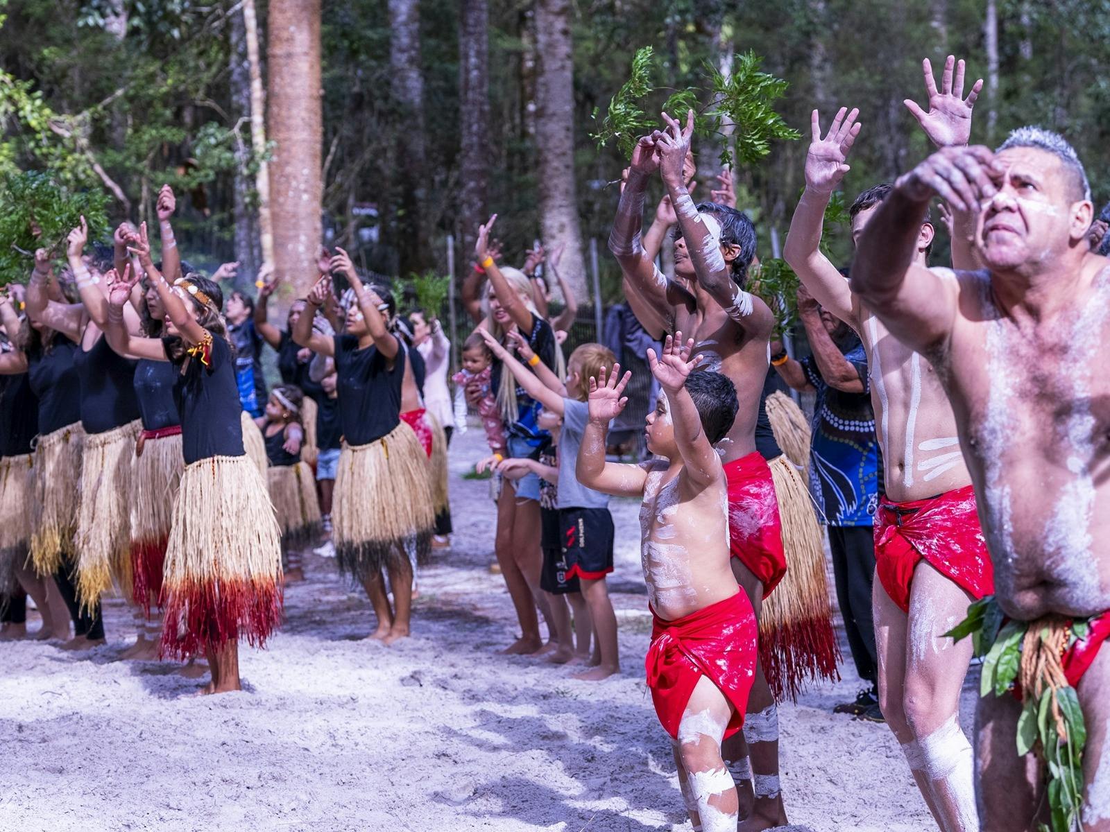 Large group of Male & Female Traditionally dressed Butchulla Peoples Large group of Male & Female Traditionally dressed Butchulla Peoples