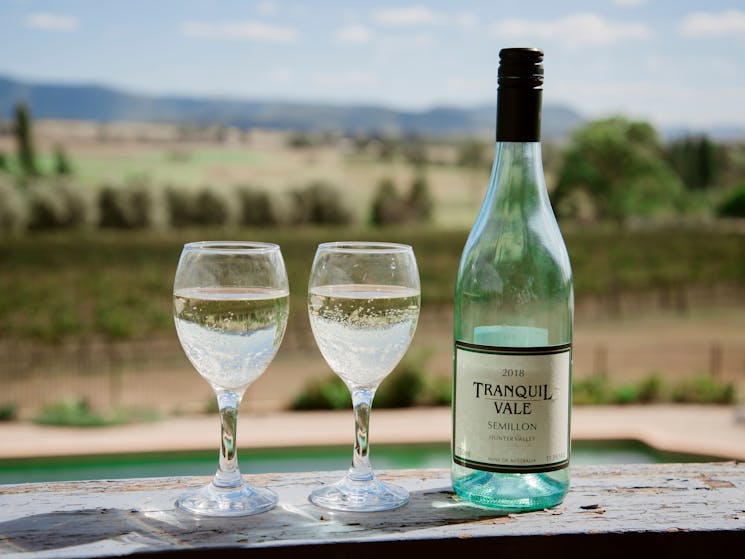 Enjoy a glass of Semillon while taking in the view