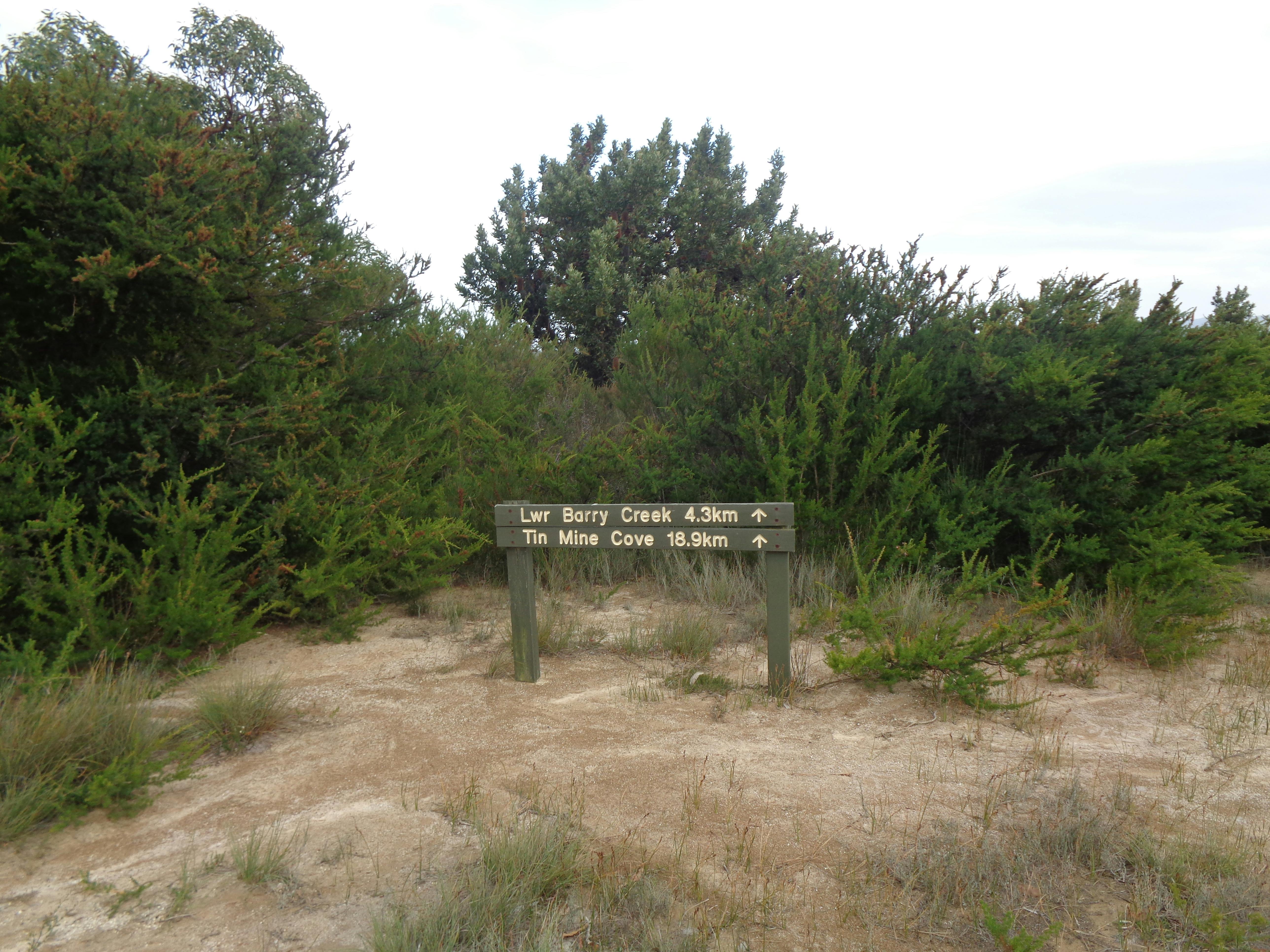 Signposted area where the trek exits from Lower Barry and Tin Mine Cove