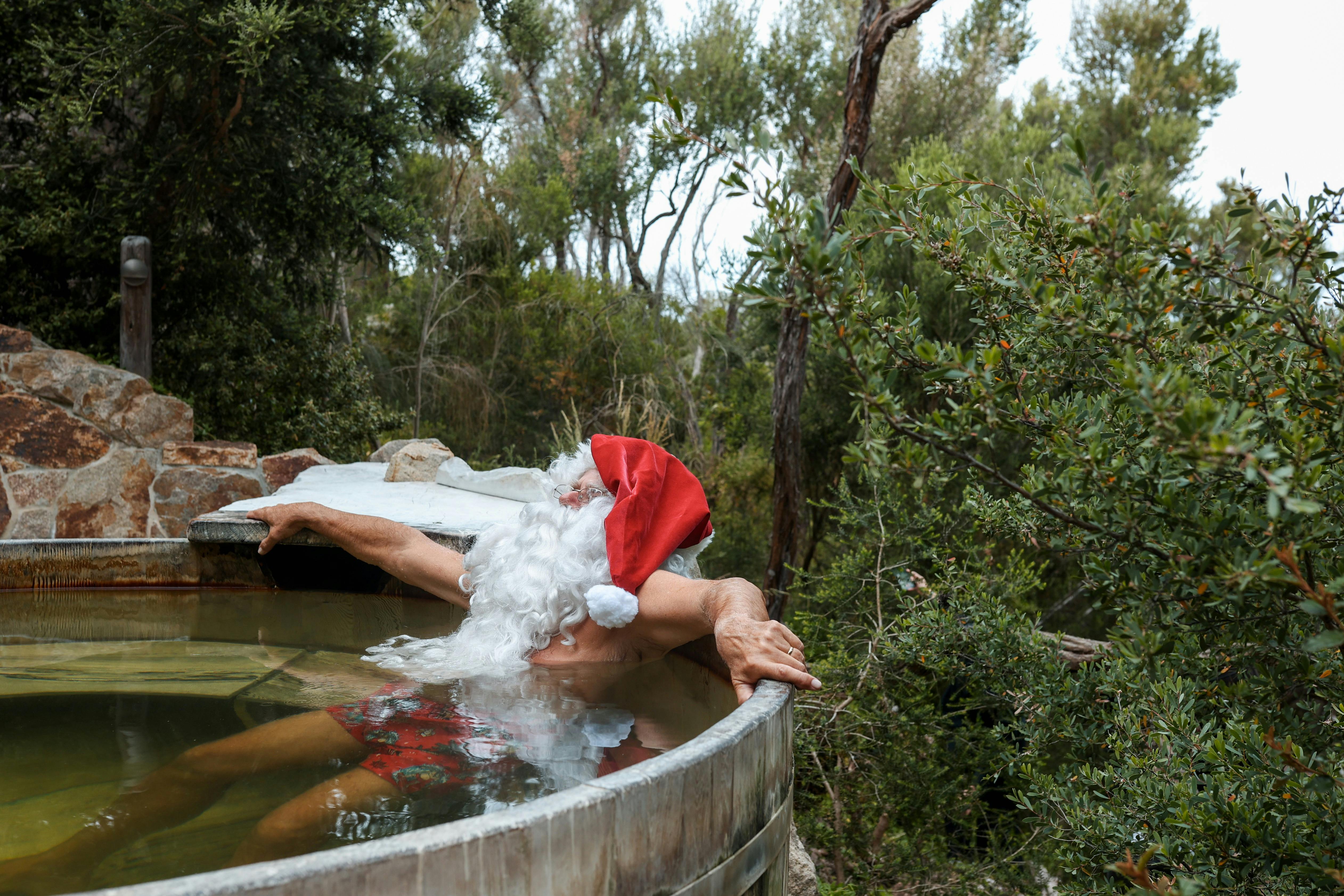 Santa relaxing in the Hot Springs