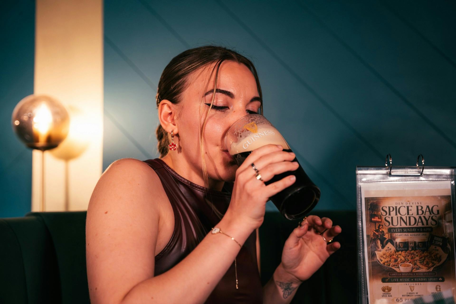 Woman enjoying Guinness