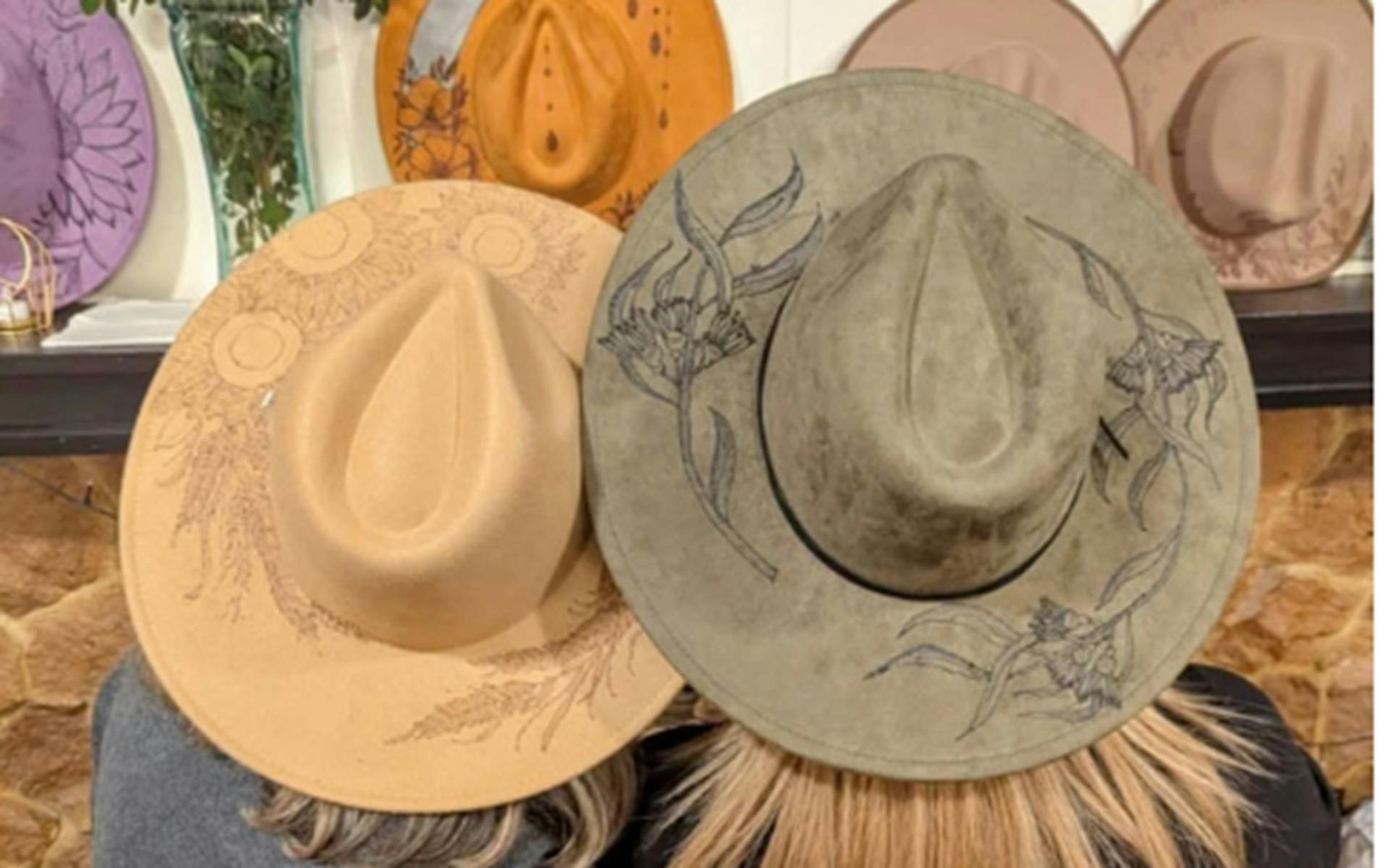 Hats with burnished  designs