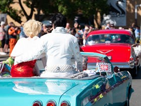 Elvis and Marilyn in the Northparkes Mines Street Parade at Parkes Elvis Festival