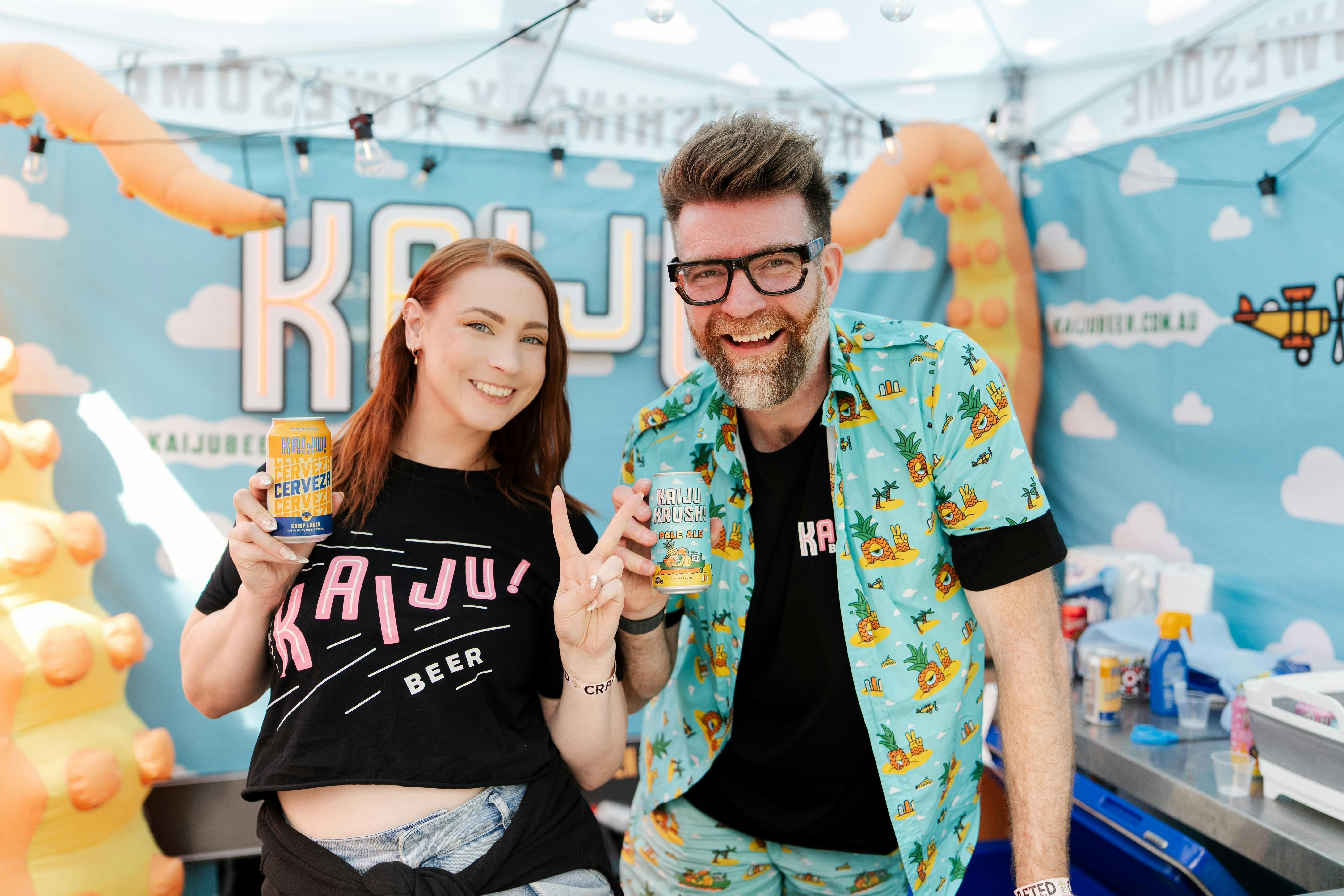 Two brewery staff at their stall at Crafted Festival
