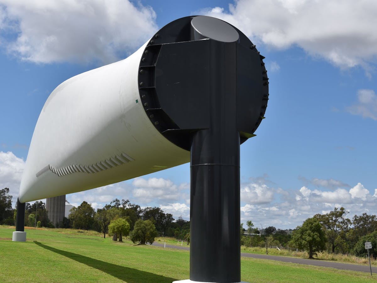 View a wind turbine blade in close proximity at Bell.