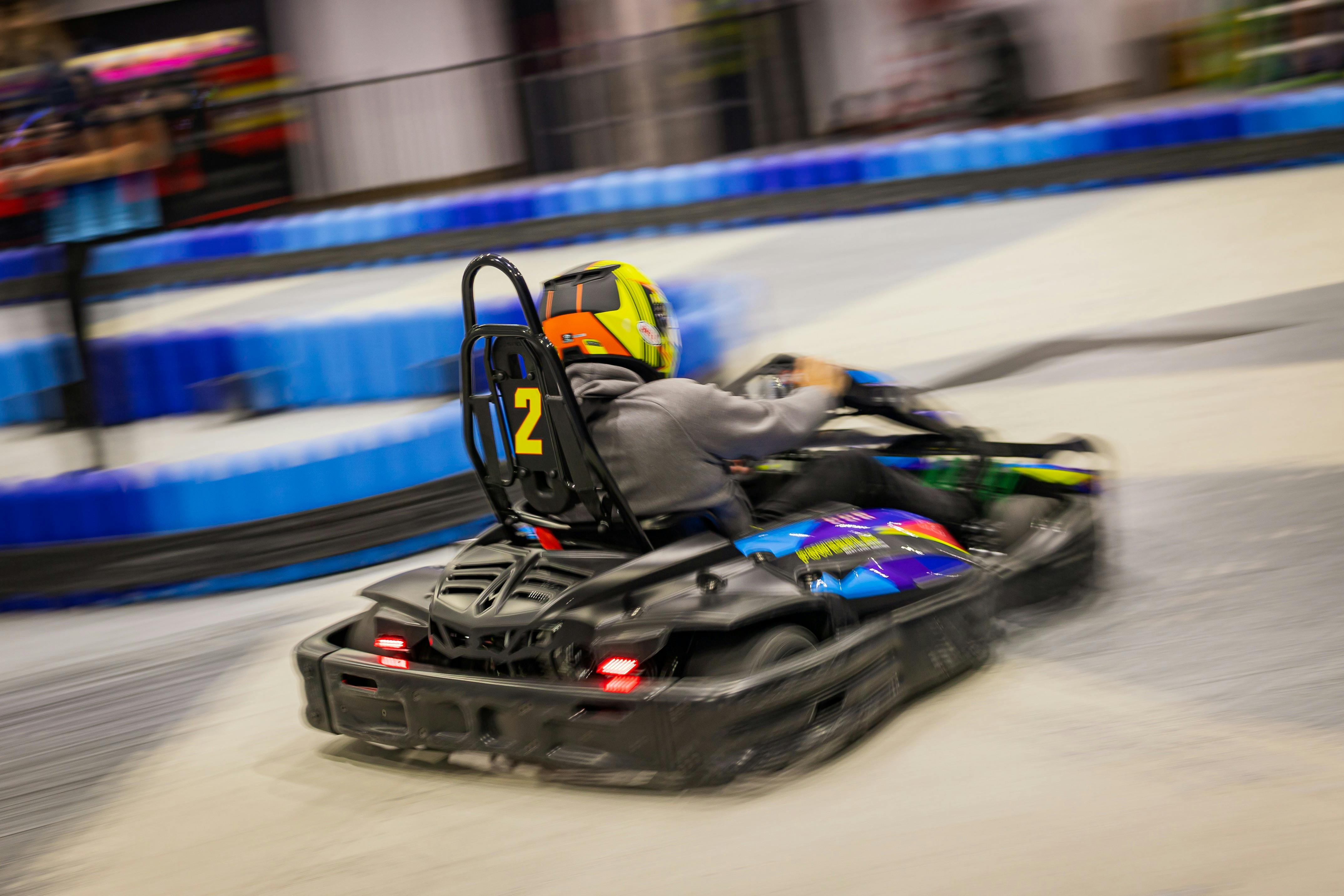 Man racing a go kart a PowerPlay Moorabbin