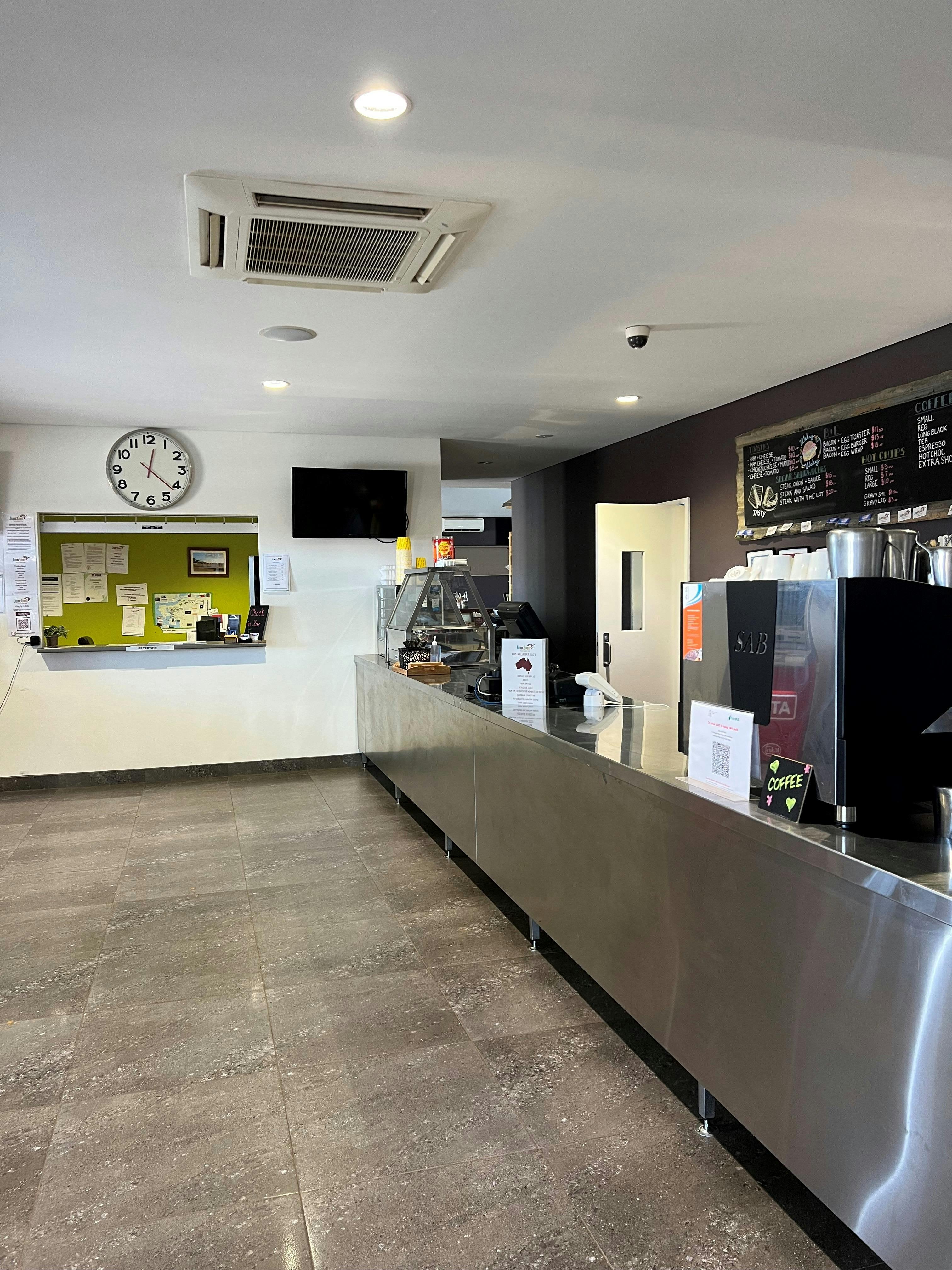 Reception Area and counter of roadhouse with coffee machine Gascoyne Junction Pub and Tourist Park