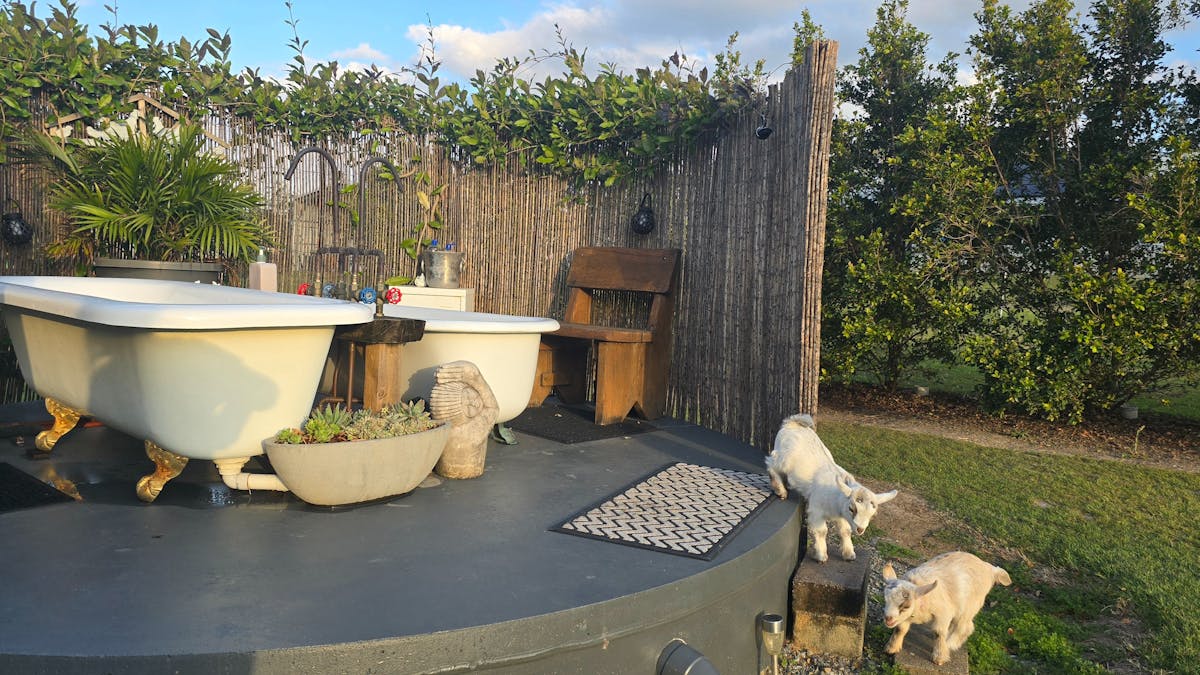 Couples will love relaxing in hot outdoor baths at Fig Tree Farm.  Adults only.