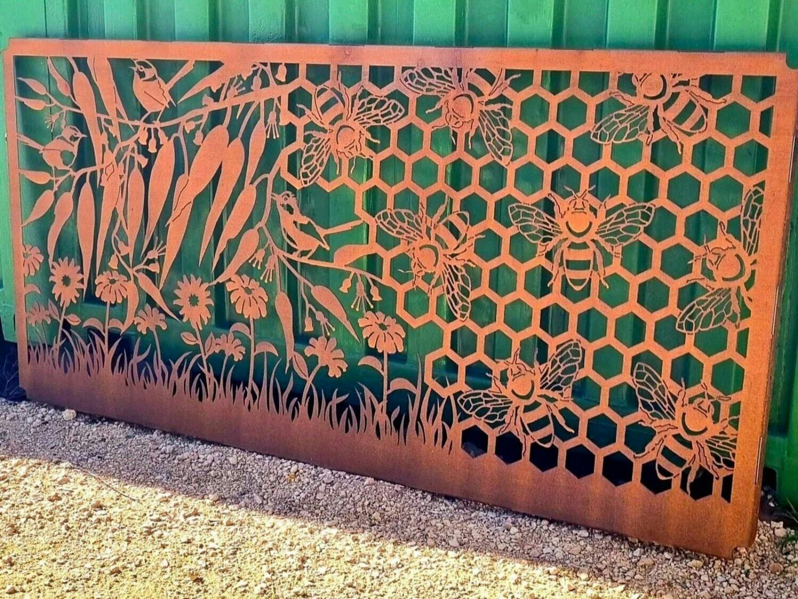 Rusty Screen featuring Blue wrens, Bees, gum leaves and flowers