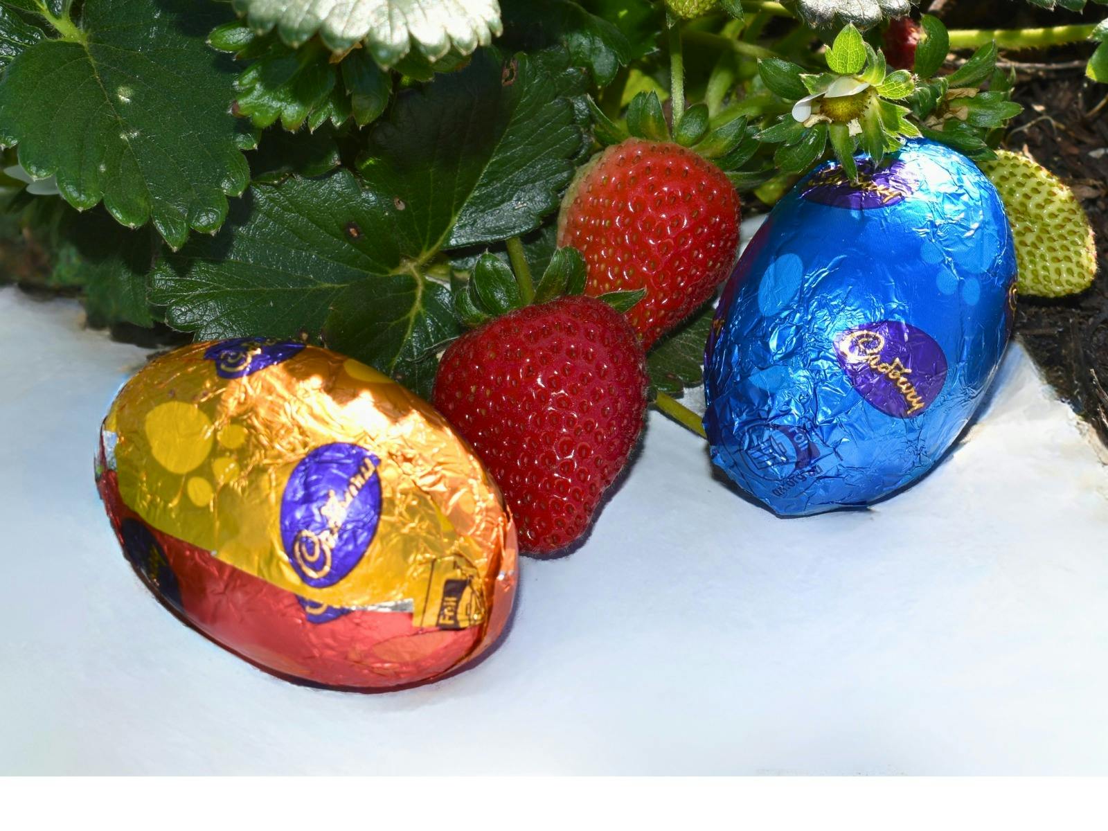 Mixture of Easter Eggs and strawberries