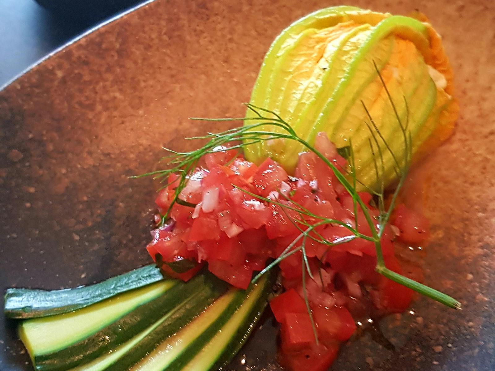 Zucchini Flower, Ricotta, Salsa