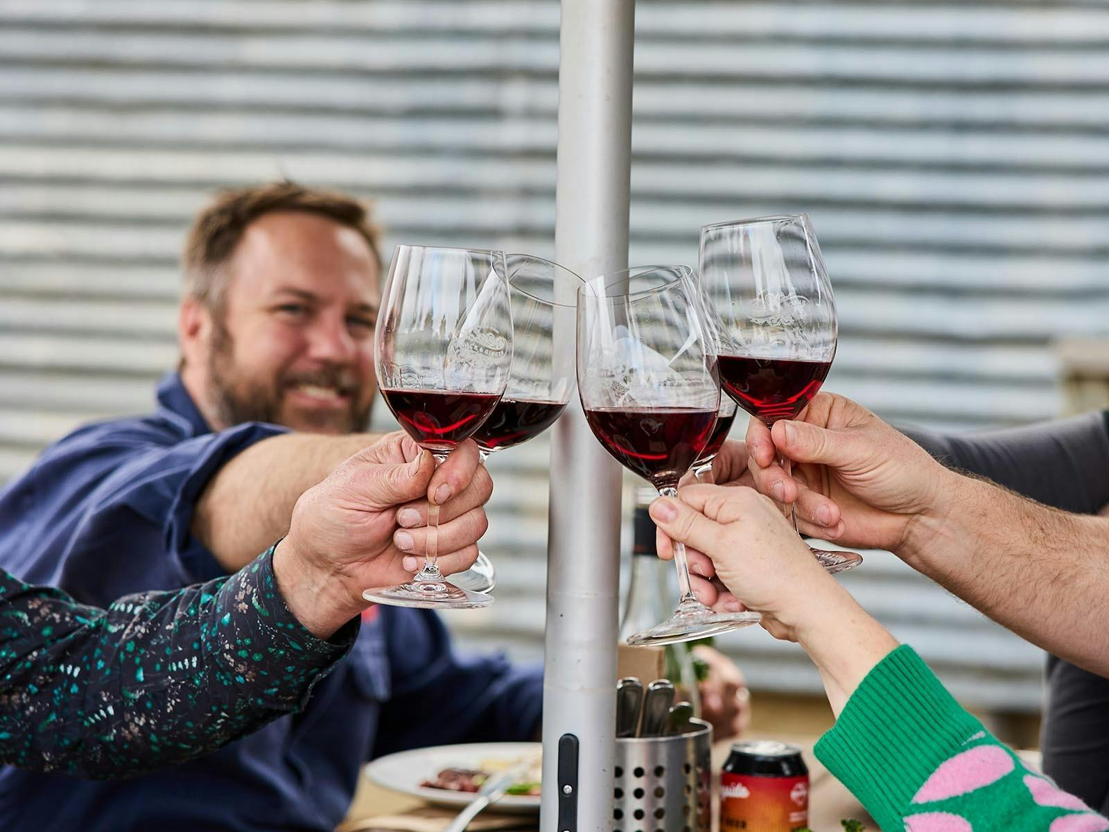 Winemaker Haydn Black Cheers at the Black and Ginger Wine Shed