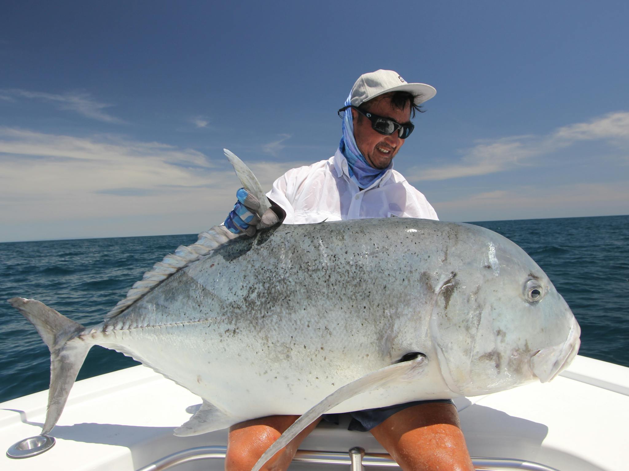 a really nice giant trevally caught and released on a surface lure. a really nice giant trevally caught and released on a surface lure.