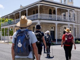 Aussie Camino last leg into Penola with Royal Oak Hotel in the background