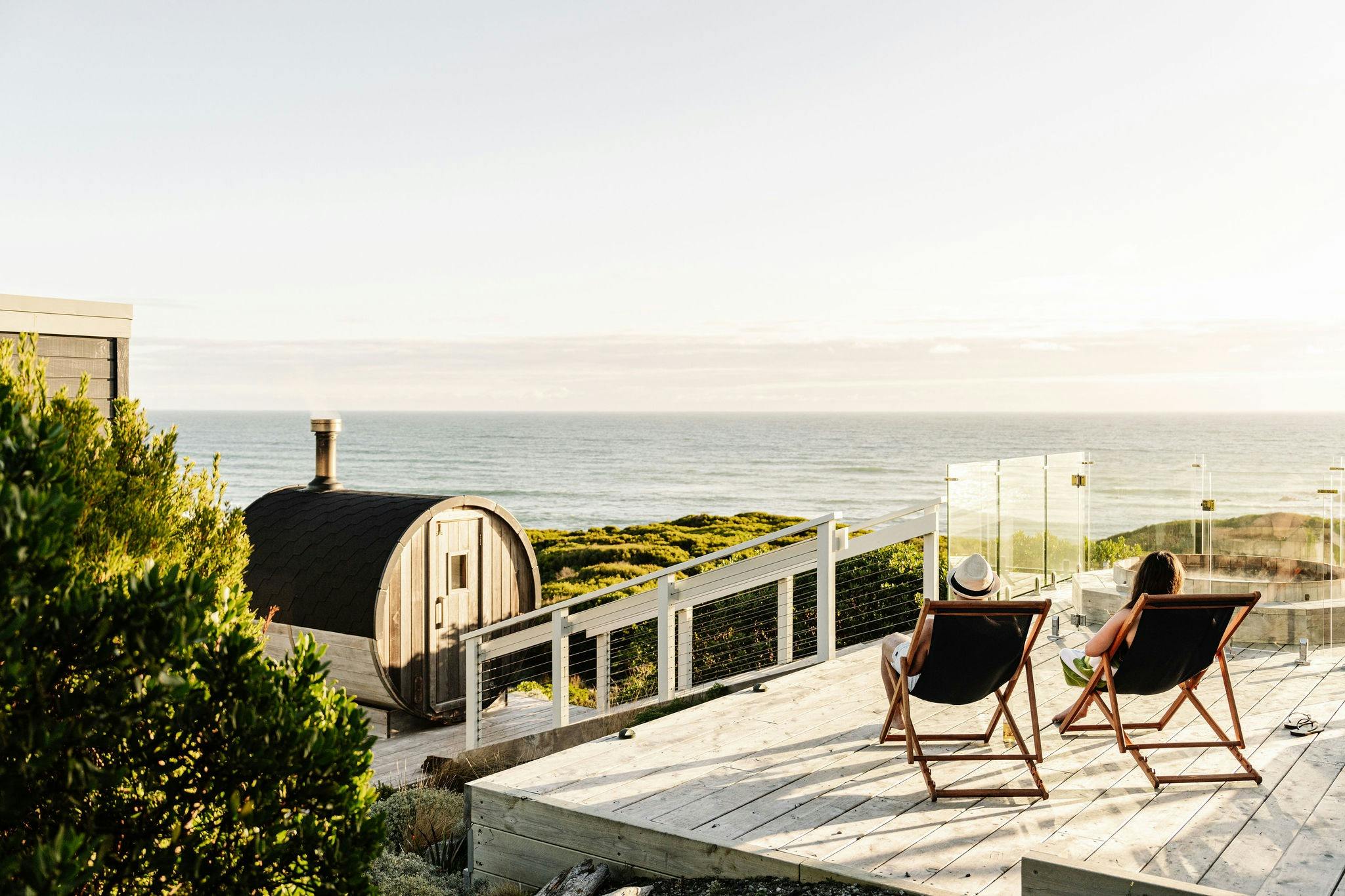 Overlooking the outdoor sauna and hot tub