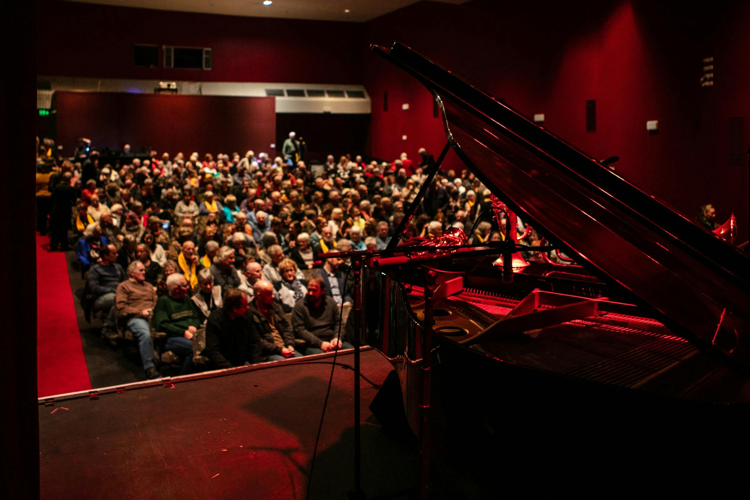 A full house at the Town Hall Theatre, photo taken from the stage
