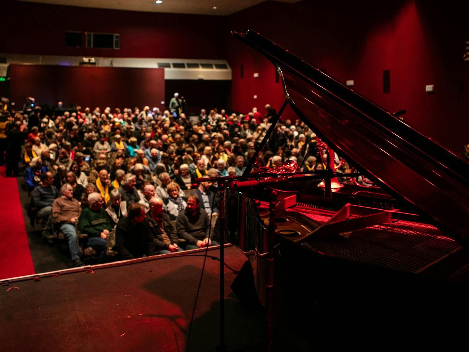 A full house at the Town Hall Theatre, photo taken from the stage
