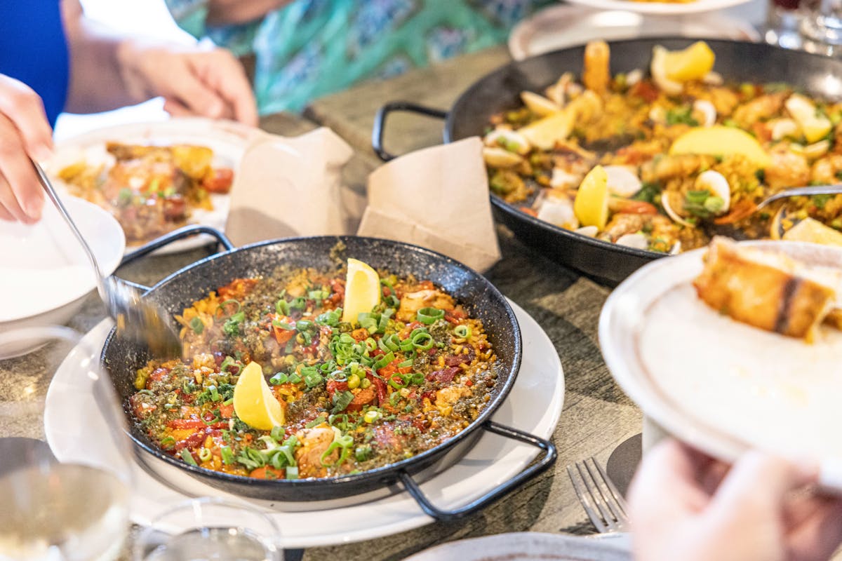 Seabean's paella's, a small Chicken, chorizo and a large local tiger prawns, barramundi & clams