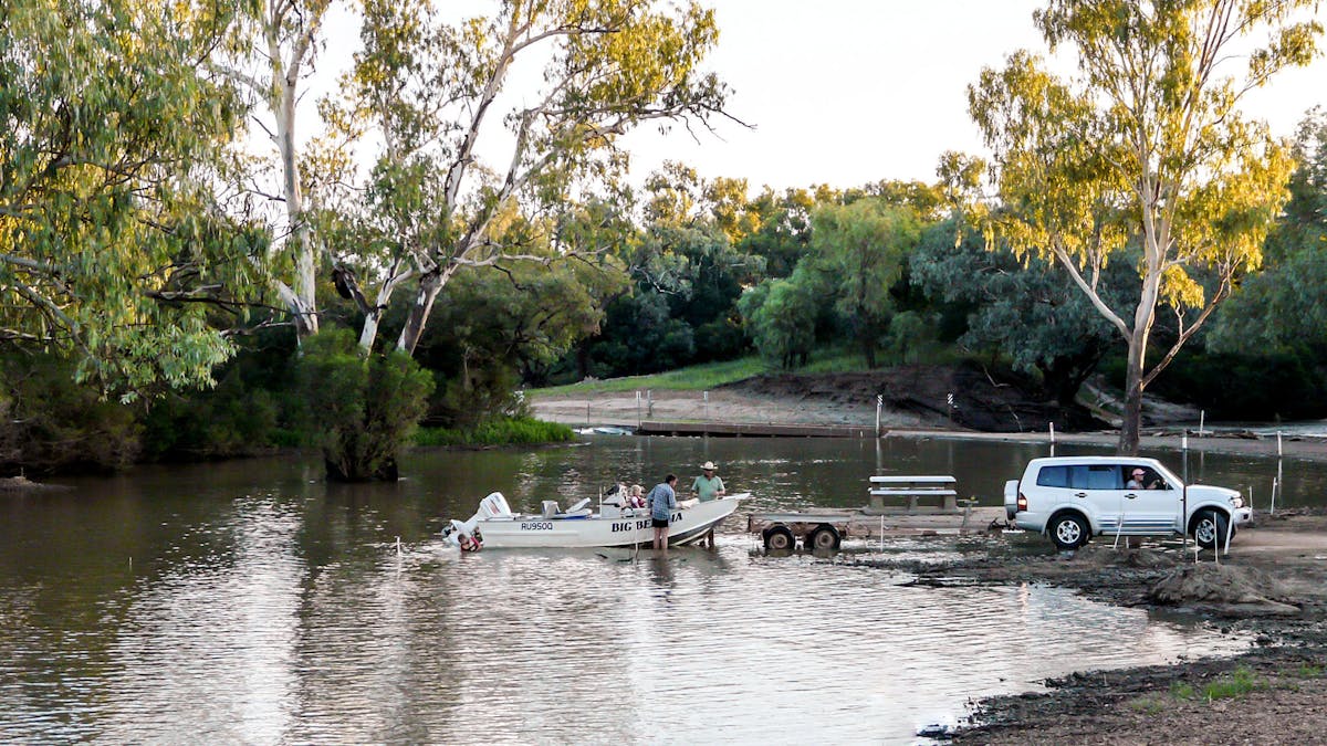 putting a boat in at Oma Waterhole putting a boat in at Oma Waterhole
