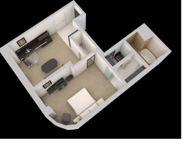 3D Floor plan of King One Bedroom Suite