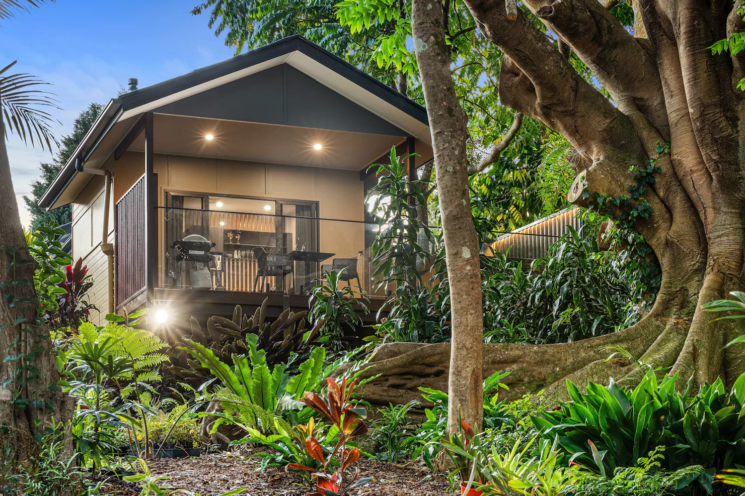 Image  from the Gardens with 500 Yr old Figtree Tree overlooking the verandah of Figtree Villa