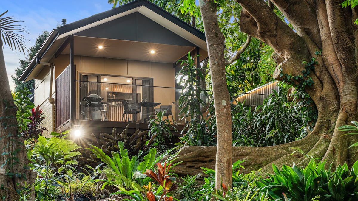 Image  from the Gardens with 500 Yr old Figtree Tree overlooking the verandah of Figtree Villa