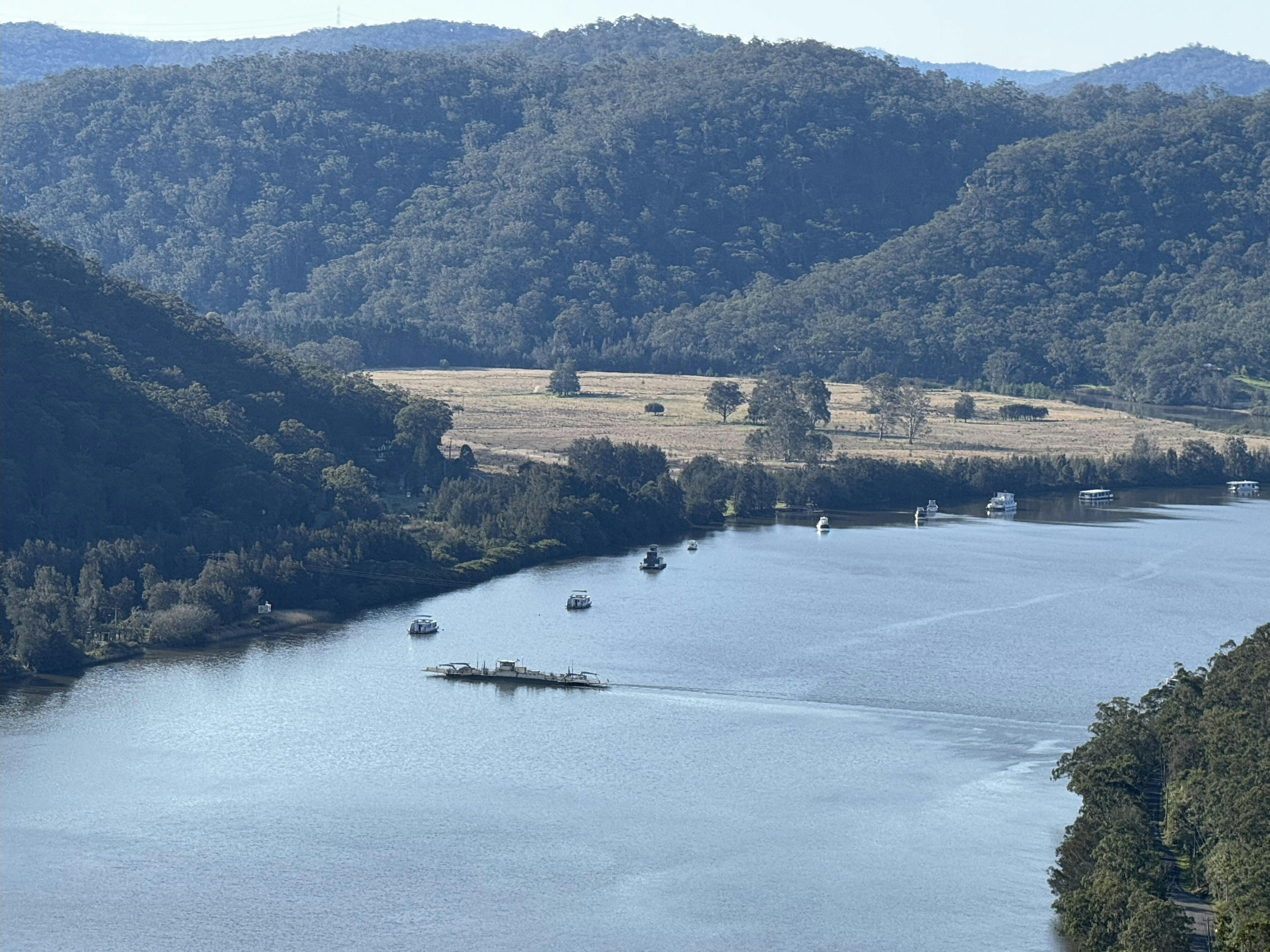 The Great River Walk route crosses the river at the Webbs Creek Ferry at Wisemans Ferry township