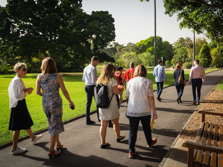 Enjoying our networking walk around the Botanic Gardens, Sydney - we walk rain, hail or shine!