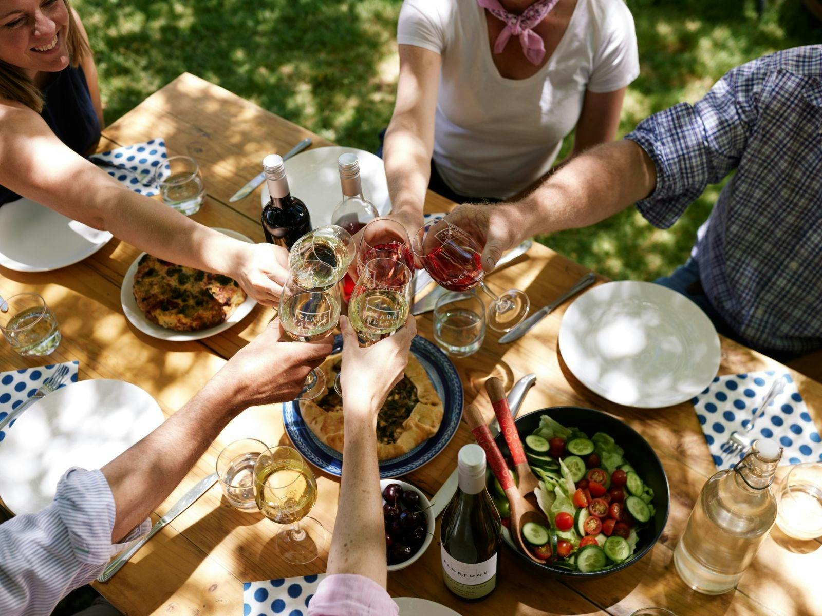Friends Enjoying Food and Wine