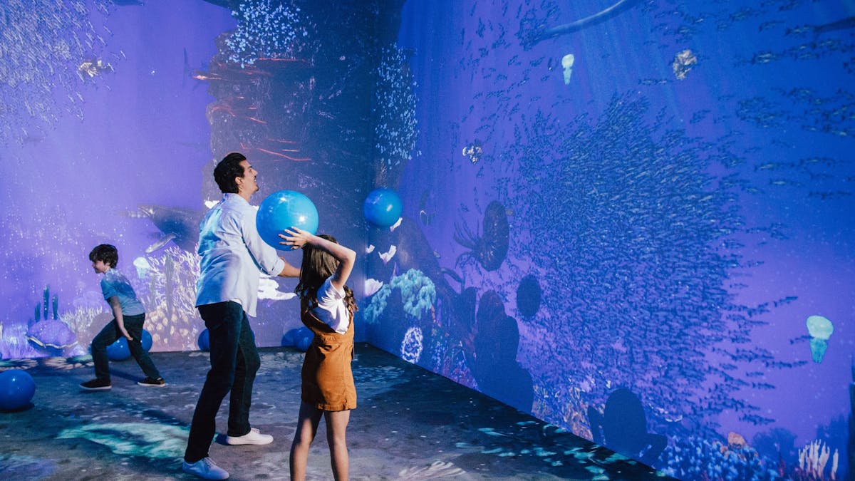 Family plays in immersive room