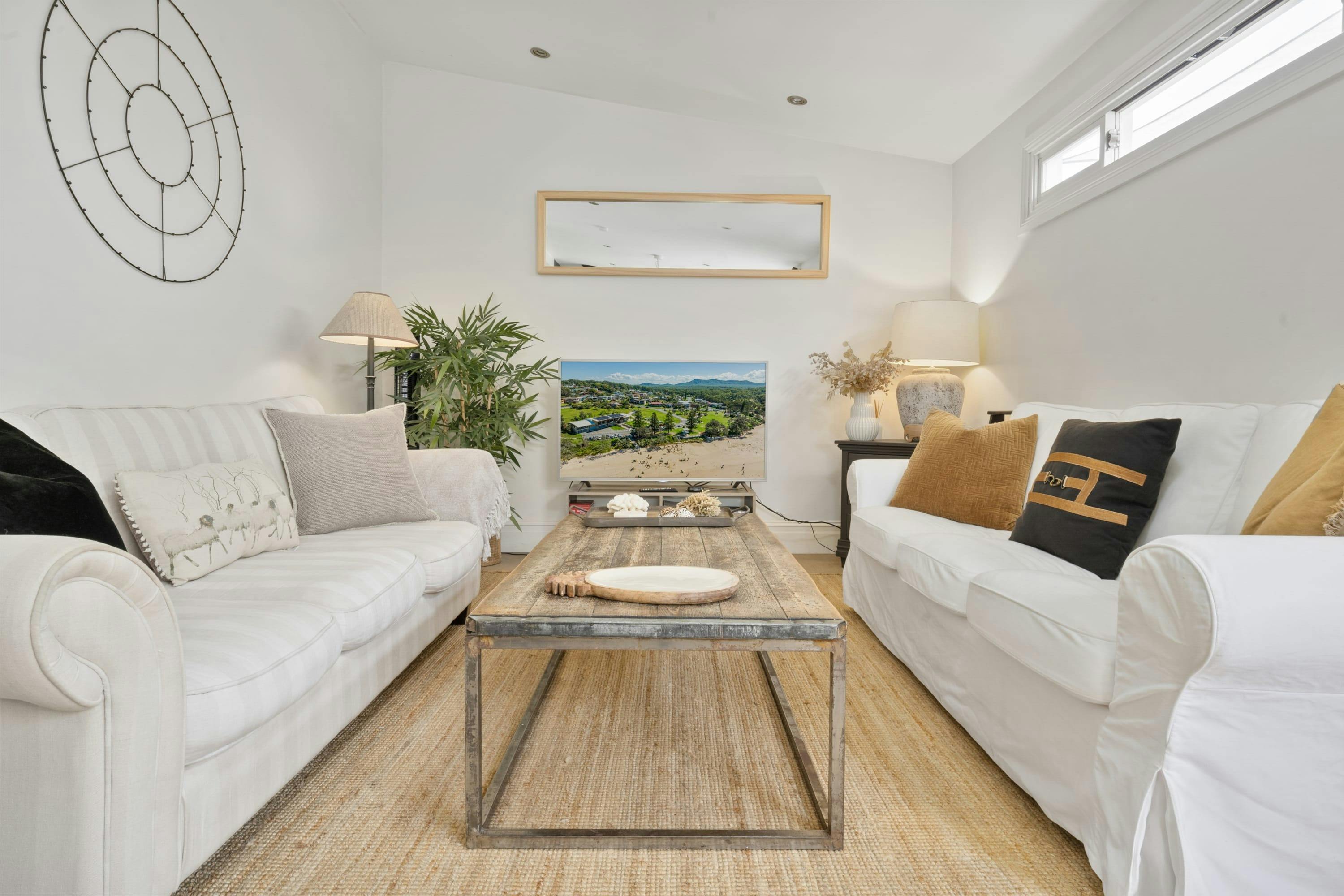 Stylish cosy white linen sofas