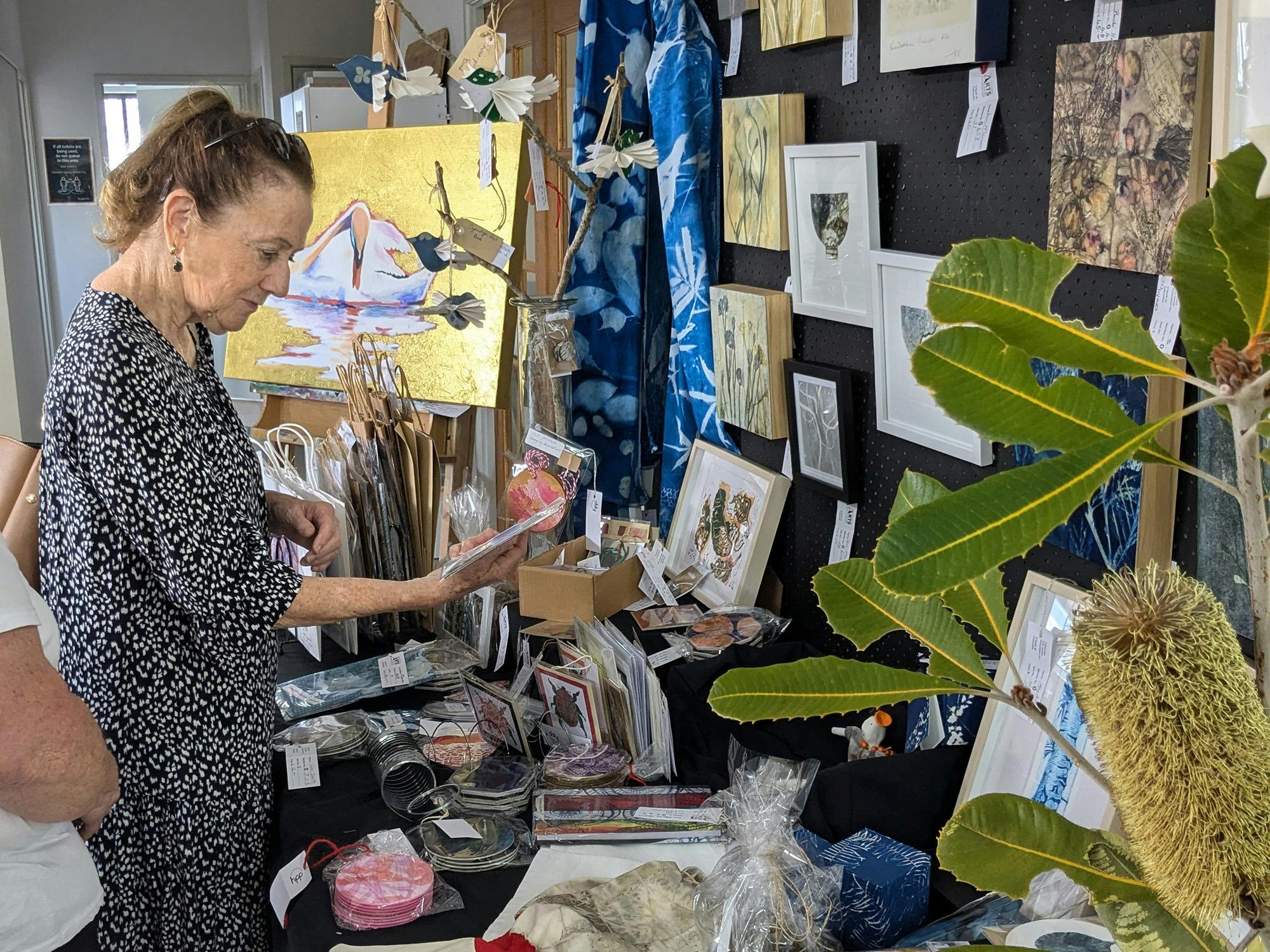 Hand-printed cards, artwork, gift bags and fabrics, at Caloundra Arts Centre's Artisan Fair