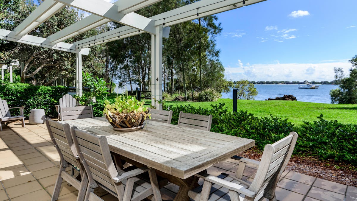 Outdoor table overlooking the Pumicestone Passage