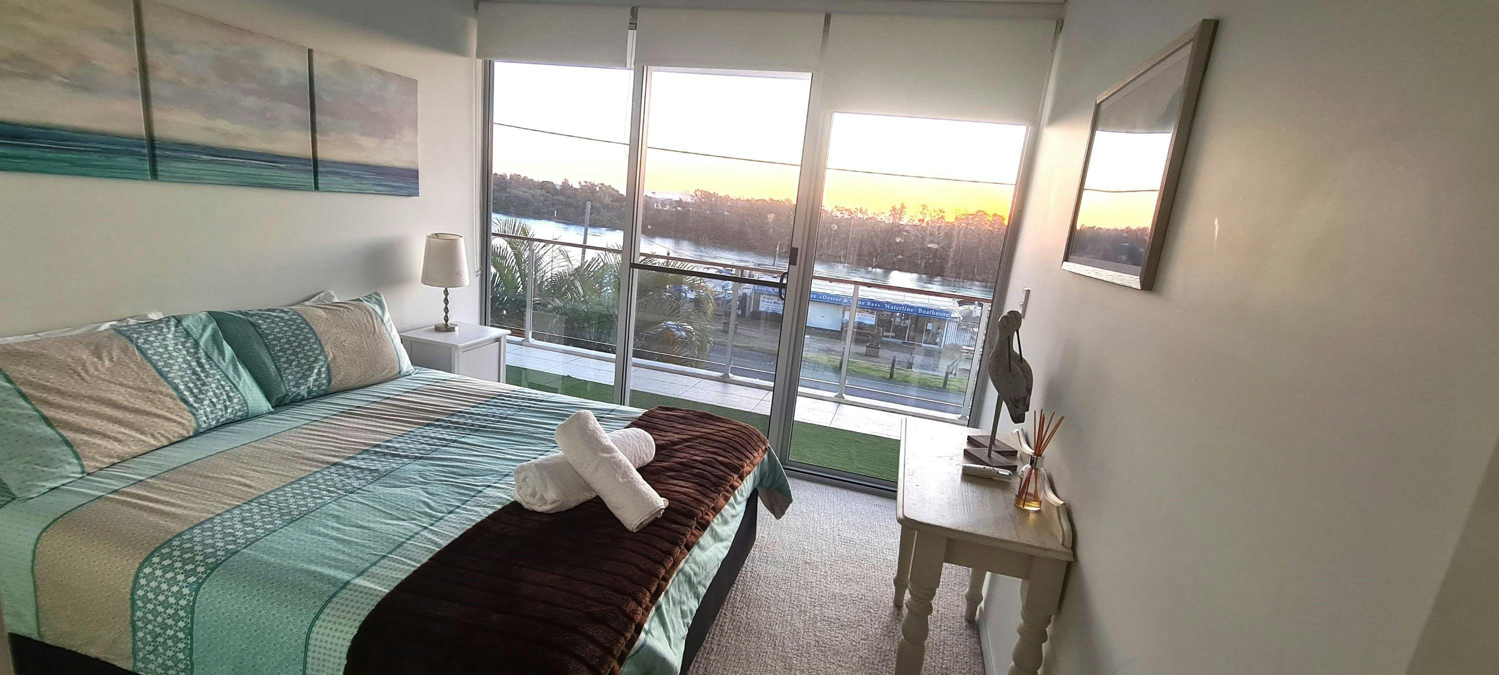 Bedroom with lake views