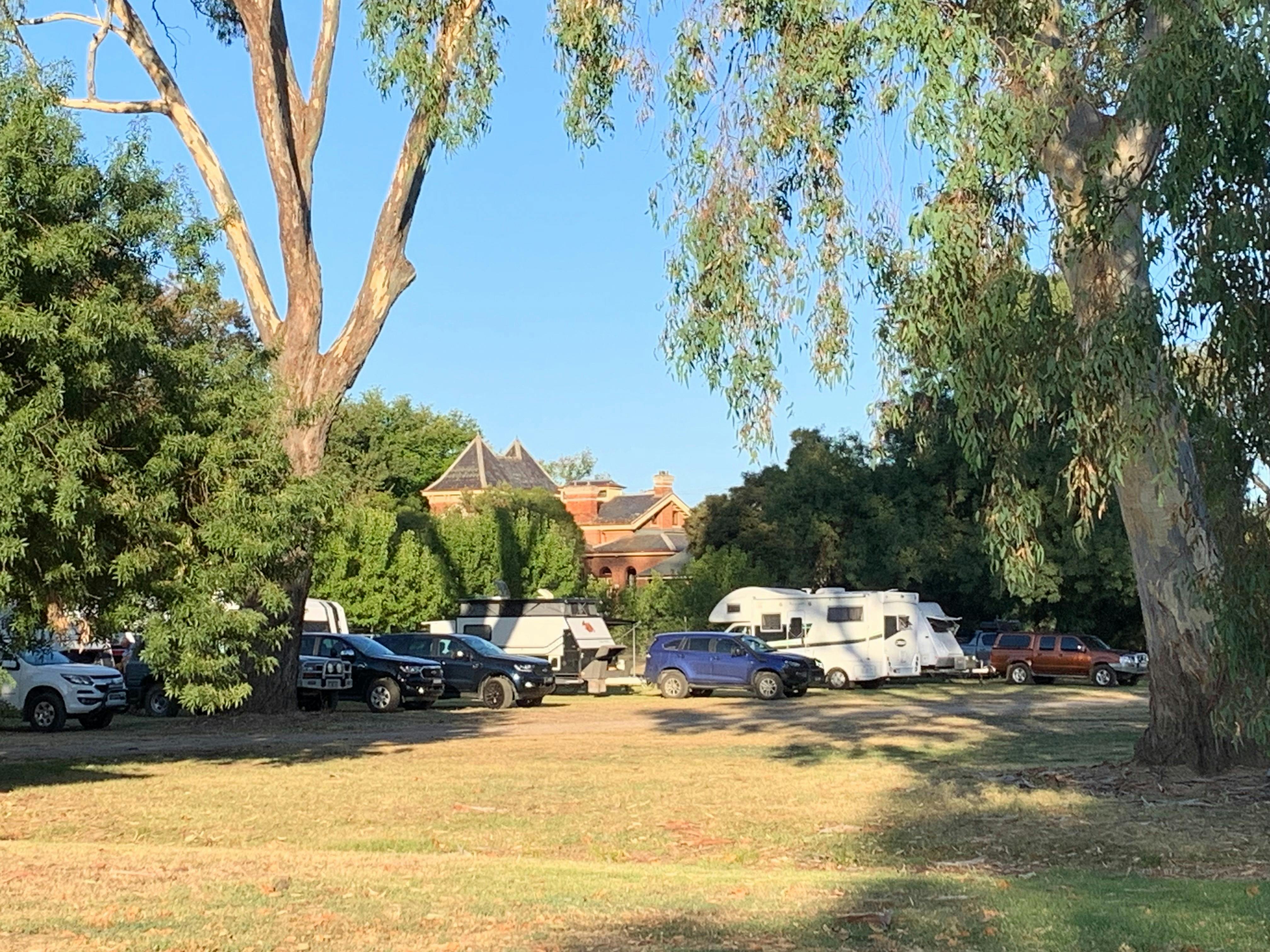 Caravans parked at the Benalla Showgrounds RV Caravan Park