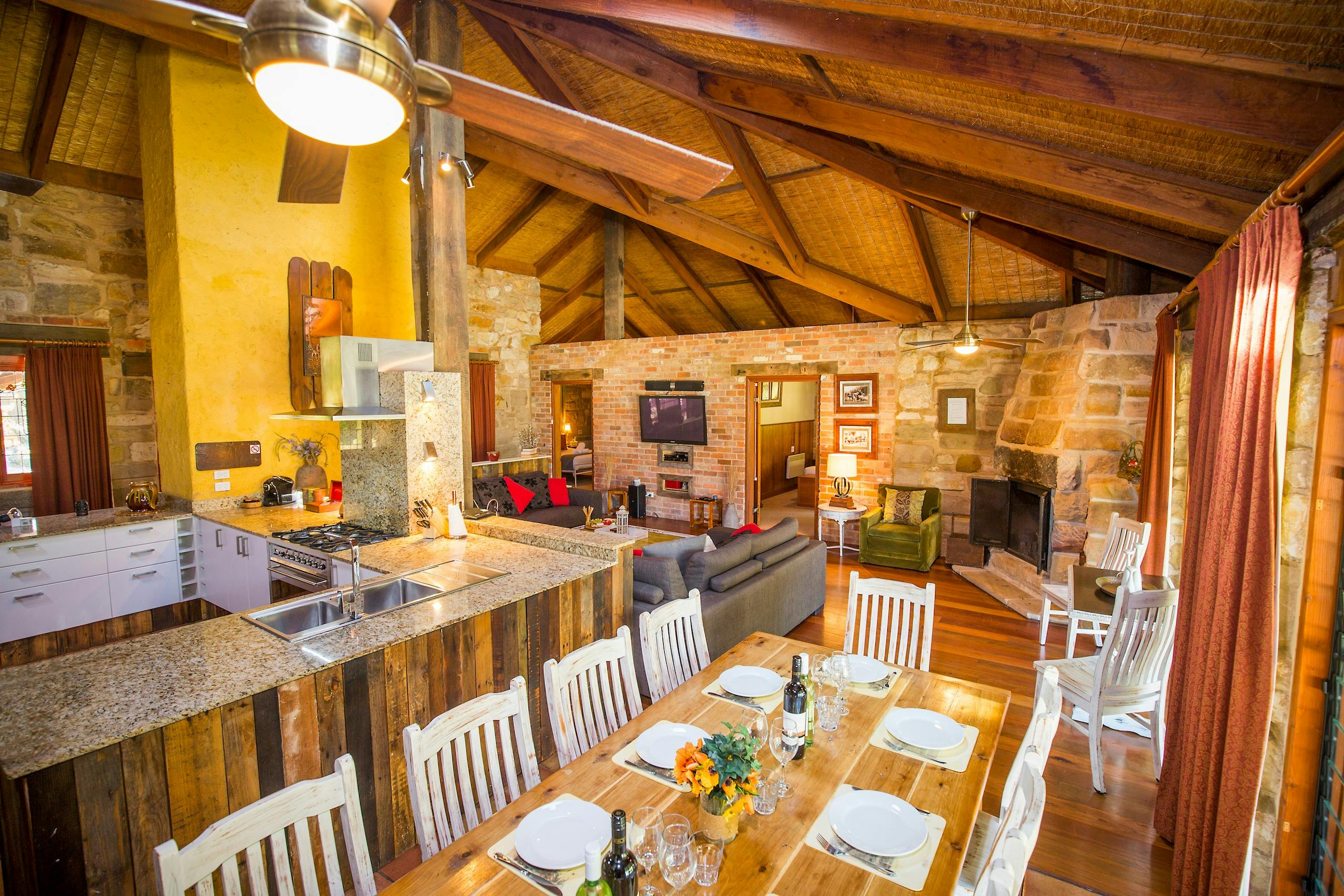 Dining, lounge, kitchen