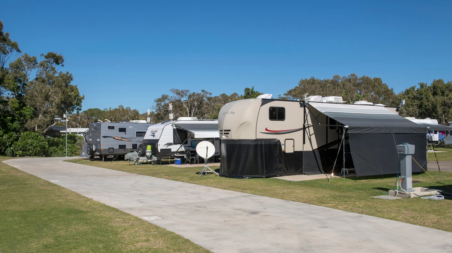 Dicky Beach Holiday Park new site shot with caravan set ups