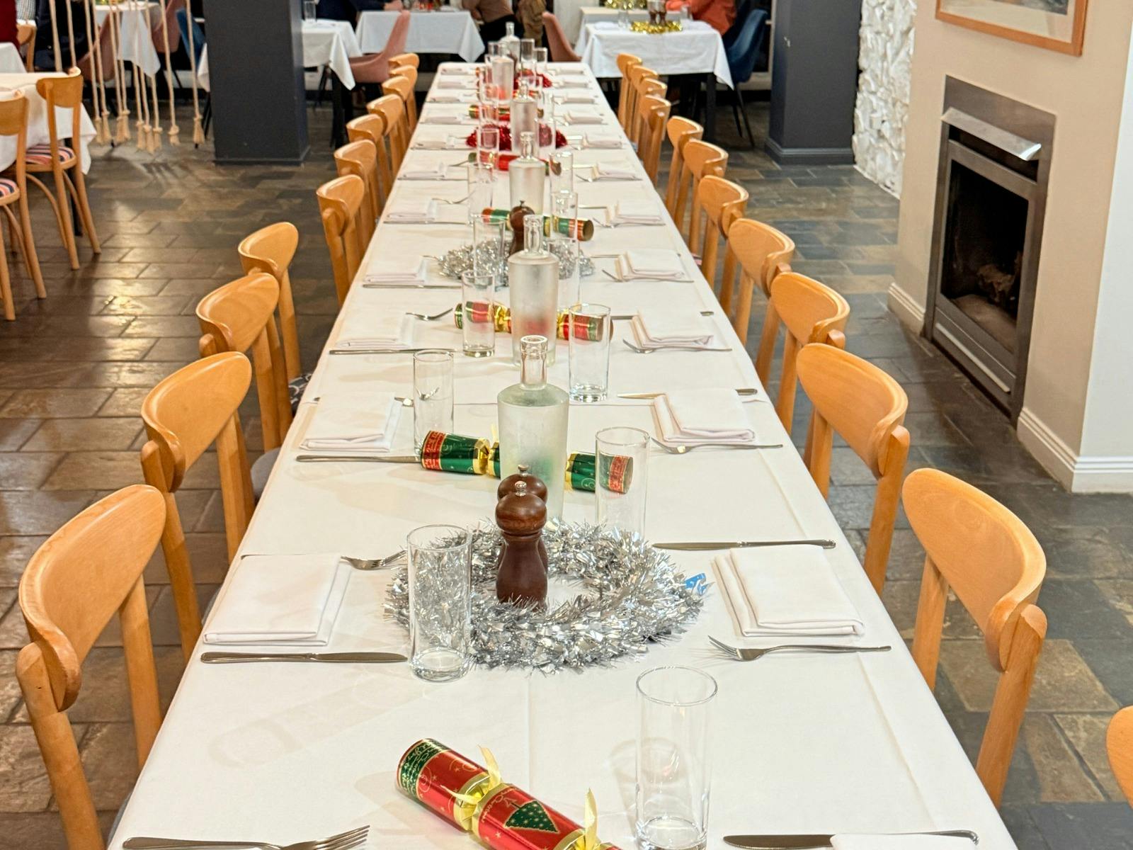 Festive table setting at Bella Char Restaurant & Wine Bar
