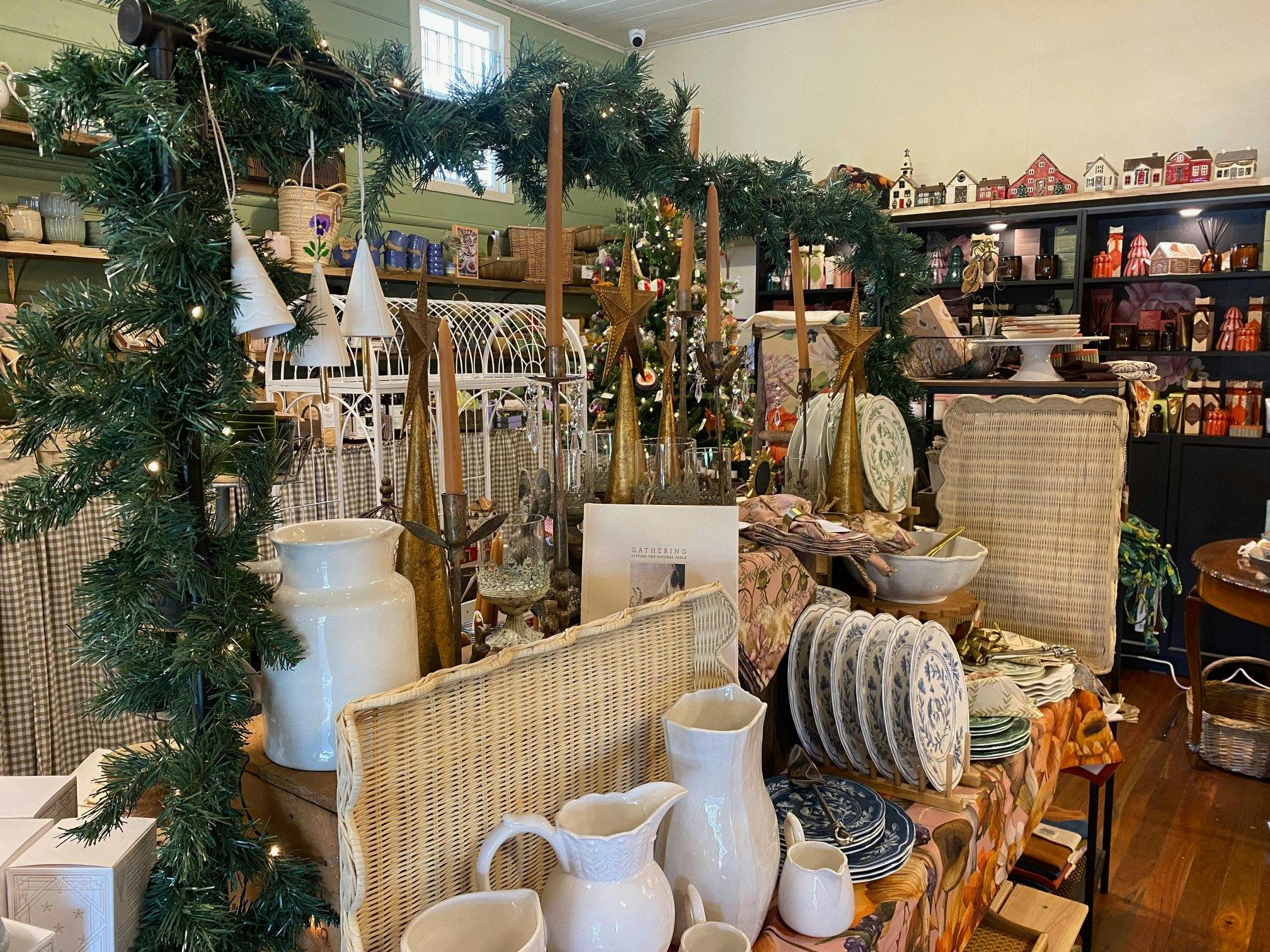 Christmas decorative items on display